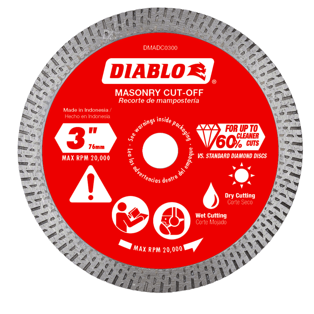 Diablo 3 in. D X 3/8 in. X 1.3 in. thick Diamond Masonry Cut-Off Disc 1 pk