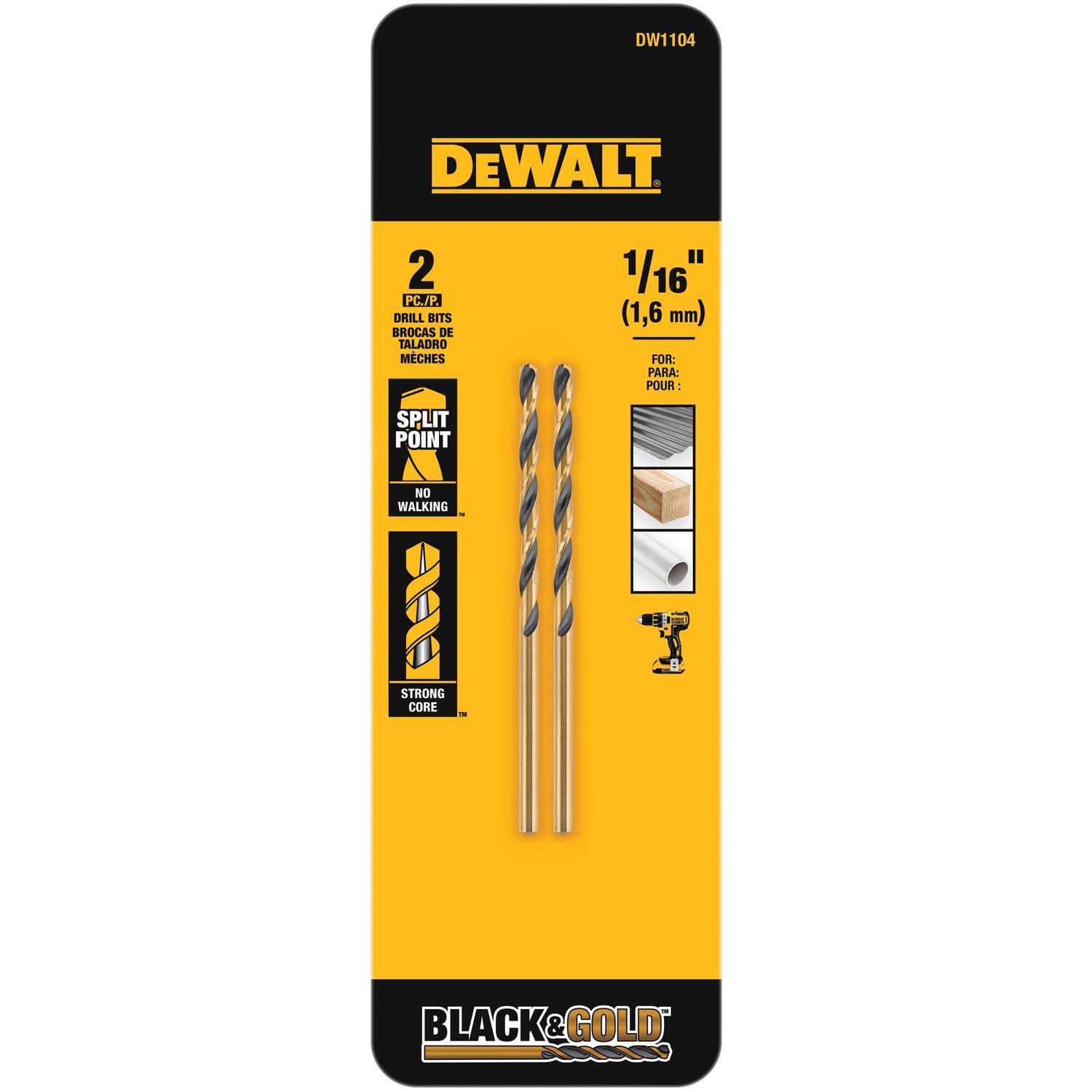 BLK&GLD DRL BT 1/16" 2PK