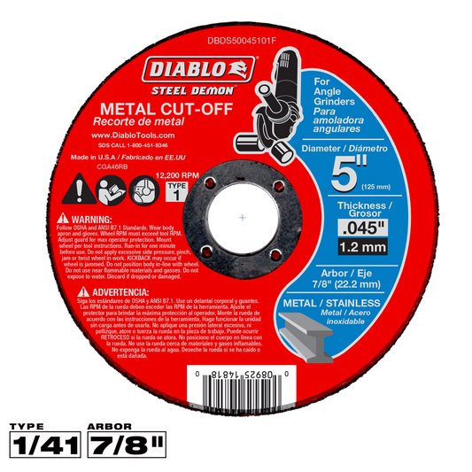 Diablo 5 in. D X 7/8 in. X 0.04 in. thick Aluminum Oxide Metal Cut-Off Disc 1 pk — 10-Pack