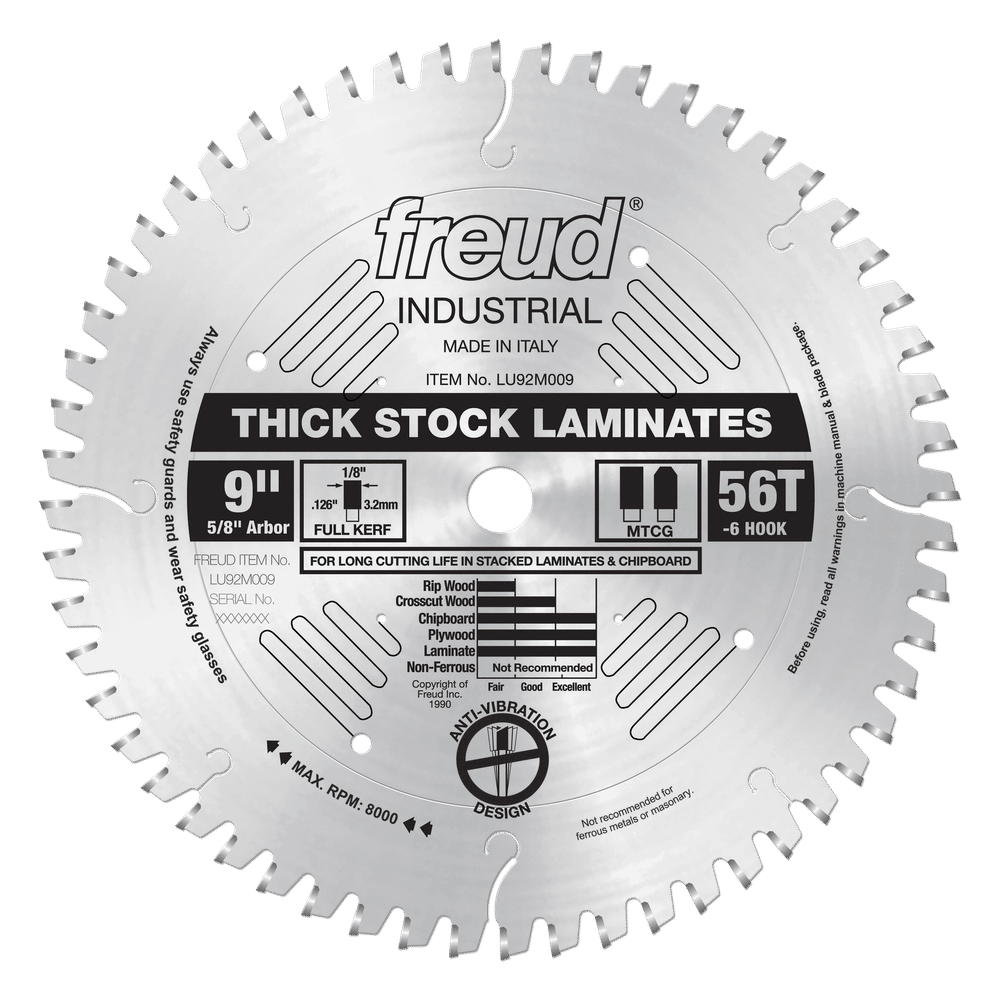Freud 9 in. D X 5/8 in. Thick Laminate TiCo Hi-Density Carbide Circular Saw Blade 56 teeth 1 pk
