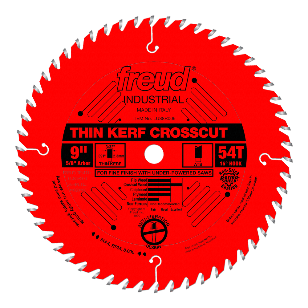 Freud 9 in. D X 5/8 in. Fine Finish Crosscut TiCo Hi-Density Carbide Table Saw Blade 54 teeth 1 pk