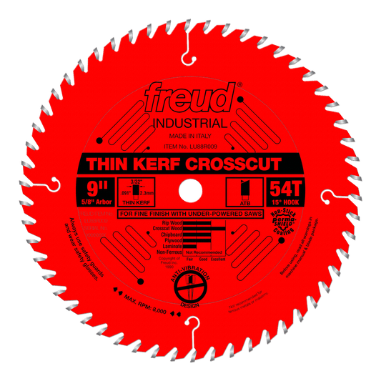 Freud 9 in. D X 5/8 in. Fine Finish Crosscut TiCo Hi-Density Carbide Table Saw Blade 54 teeth 1 pk