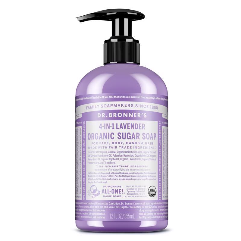 Dr. Bronner's 4-in-1 Organic Lavender Scent Sugar Soap 12 oz