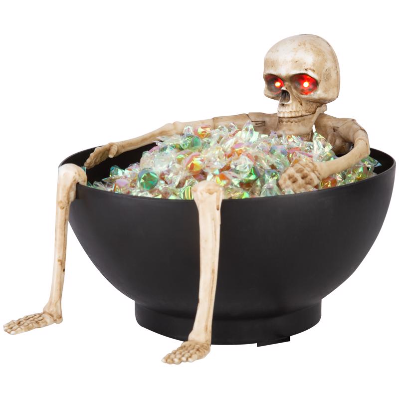 Gemmy Red 7.5 in. LED Candy Bowl Grabbing Skeleton Halloween Decor