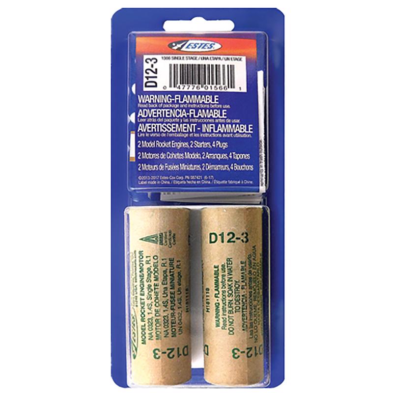 Estes D12-3 Model Rocket Engines 2 pc