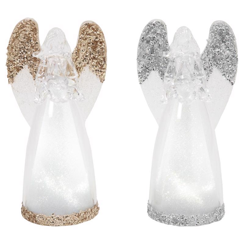 Gerson Gold/Silver Lighted Spinning Water Globe Angel Table Decor 7 in.