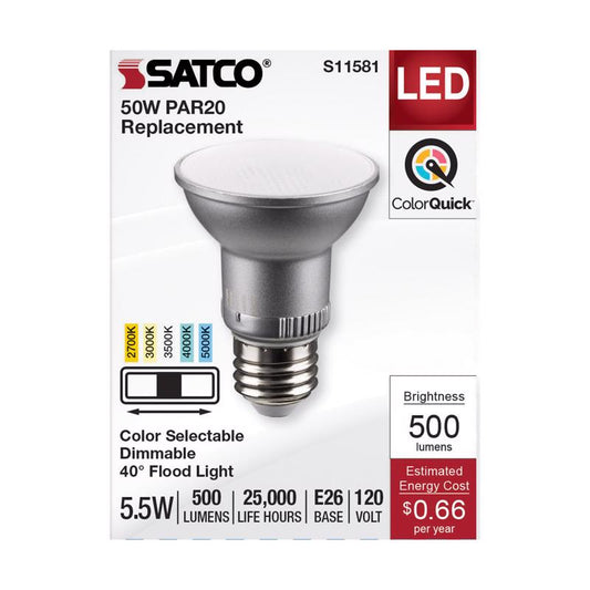 Satco PAR20 E26 (Medium) LED Bulb Tunable White/Color Changing 50 Watt Equivalence 1 pk
