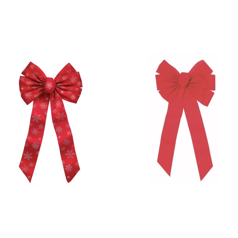 Holiday Trims Red/Silver Fancy Glitter Christmas Bow 12 in.