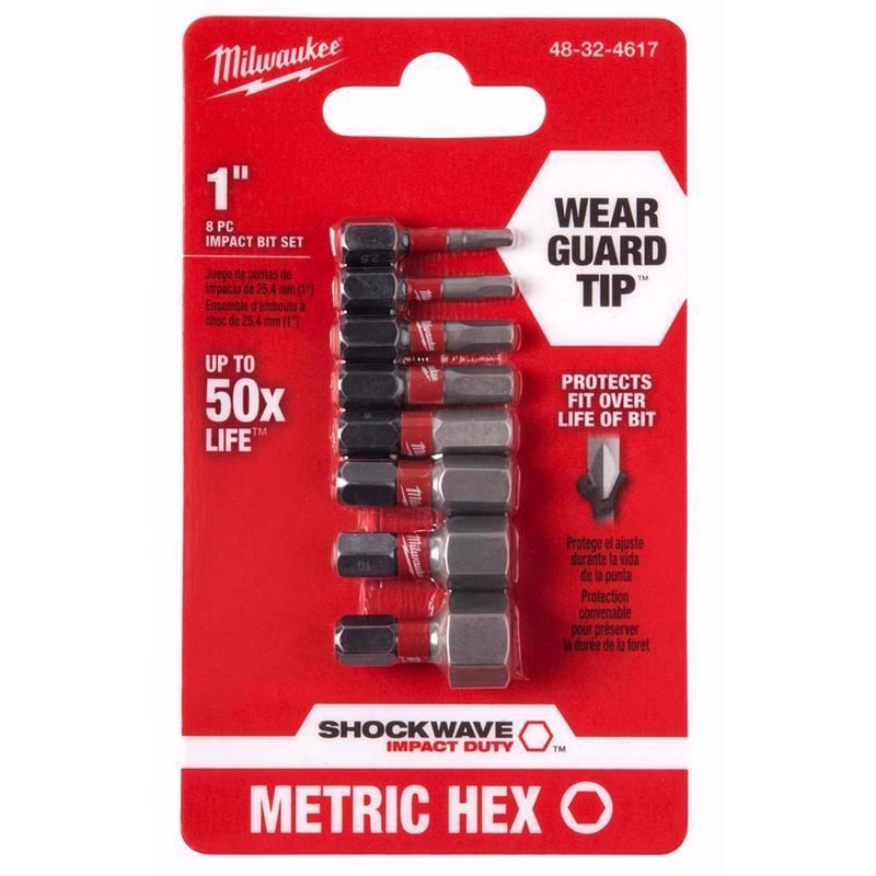 Milwaukee Shockwave Hex 1 in. L Impact Insert Bit Set Steel 8 pc