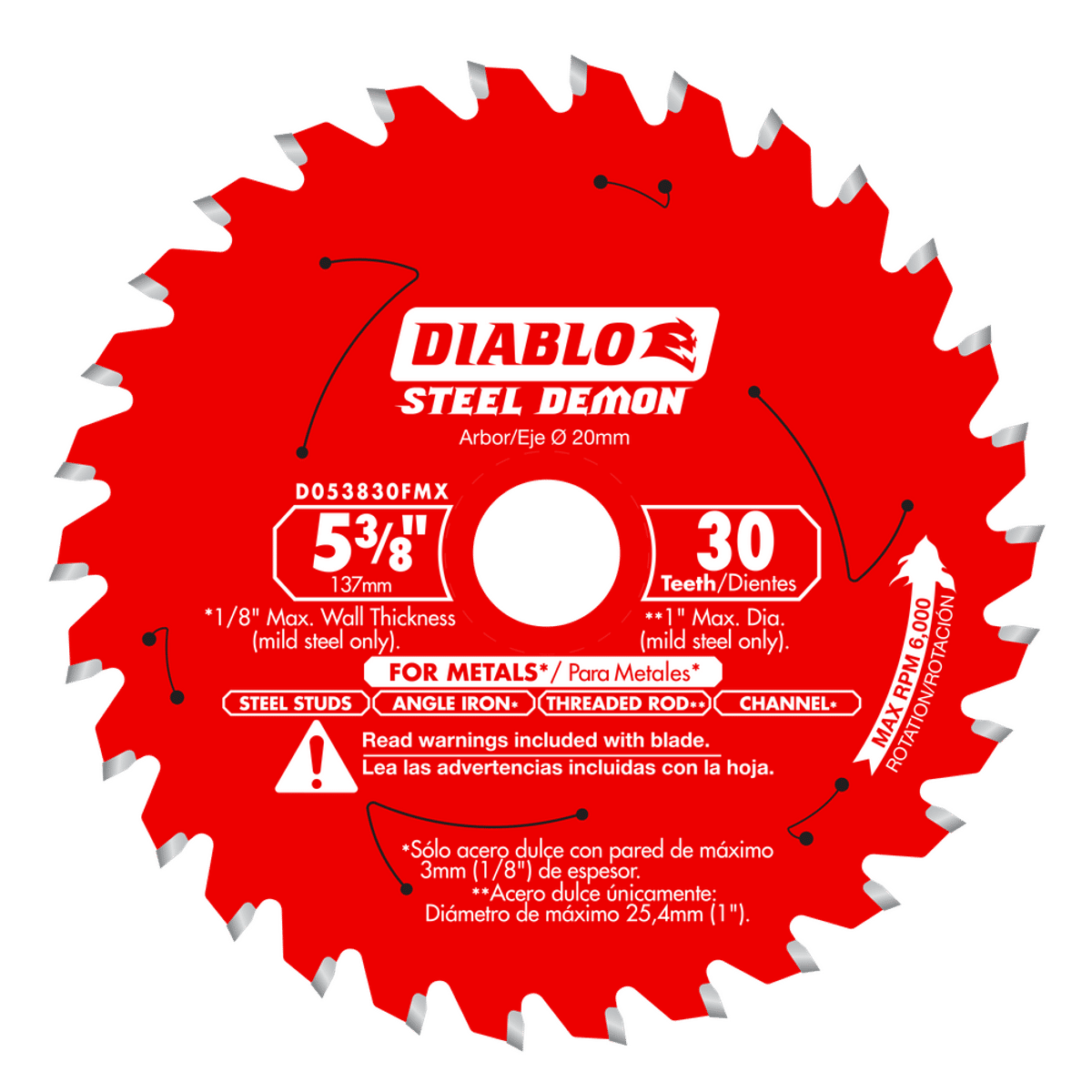 Diablo Steel Demon 5-3/8 in. D X 20 mm TiCo Hi-Density Carbide Metal Saw Blade 30 teeth 1 pk