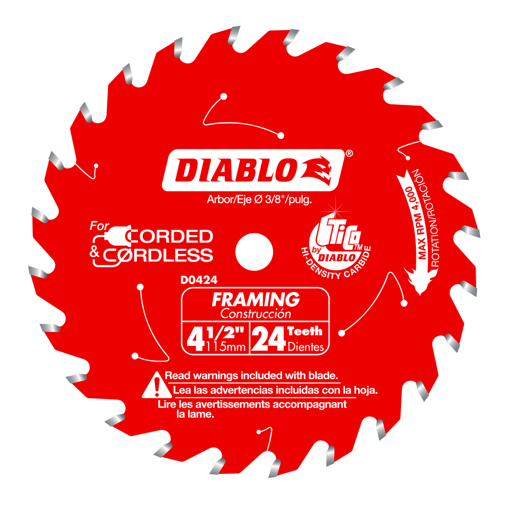 Diablo 4-1/2 in. D X 3/8 in. TiCo Hi-Density Carbide Framing Saw Blade 24 teeth 1 pk
