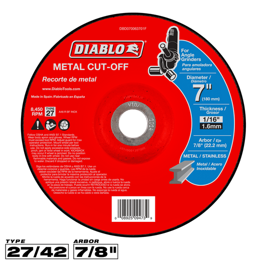 Diablo 7 in. D X 7/8 in. X 1/16 in. thick Aluminum Oxide Metal Cut-Off Disc 1 pk — 5-Pack