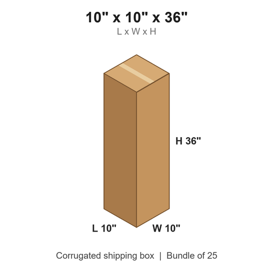 10 x 10 x 36 in corrugated shipping box
