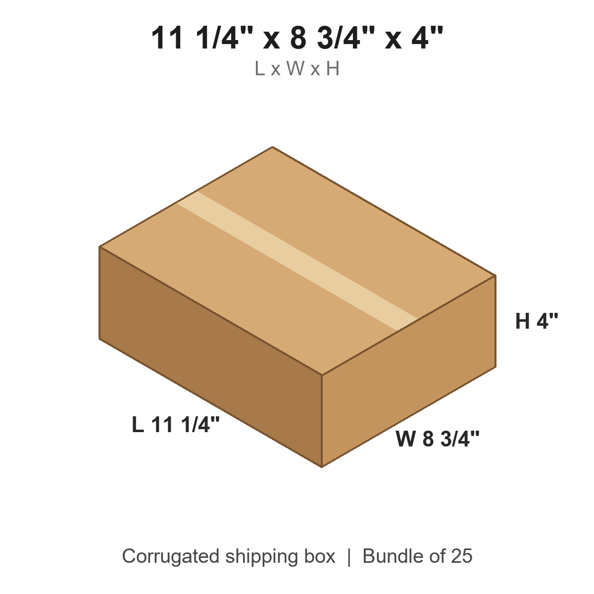 11 1/4 x 8 3/4 x 4 in corrugated shipping box
