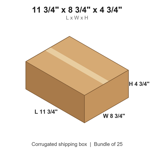 11 3/4 x 8 3/4 x 4 3/4 in corrugated shipping box