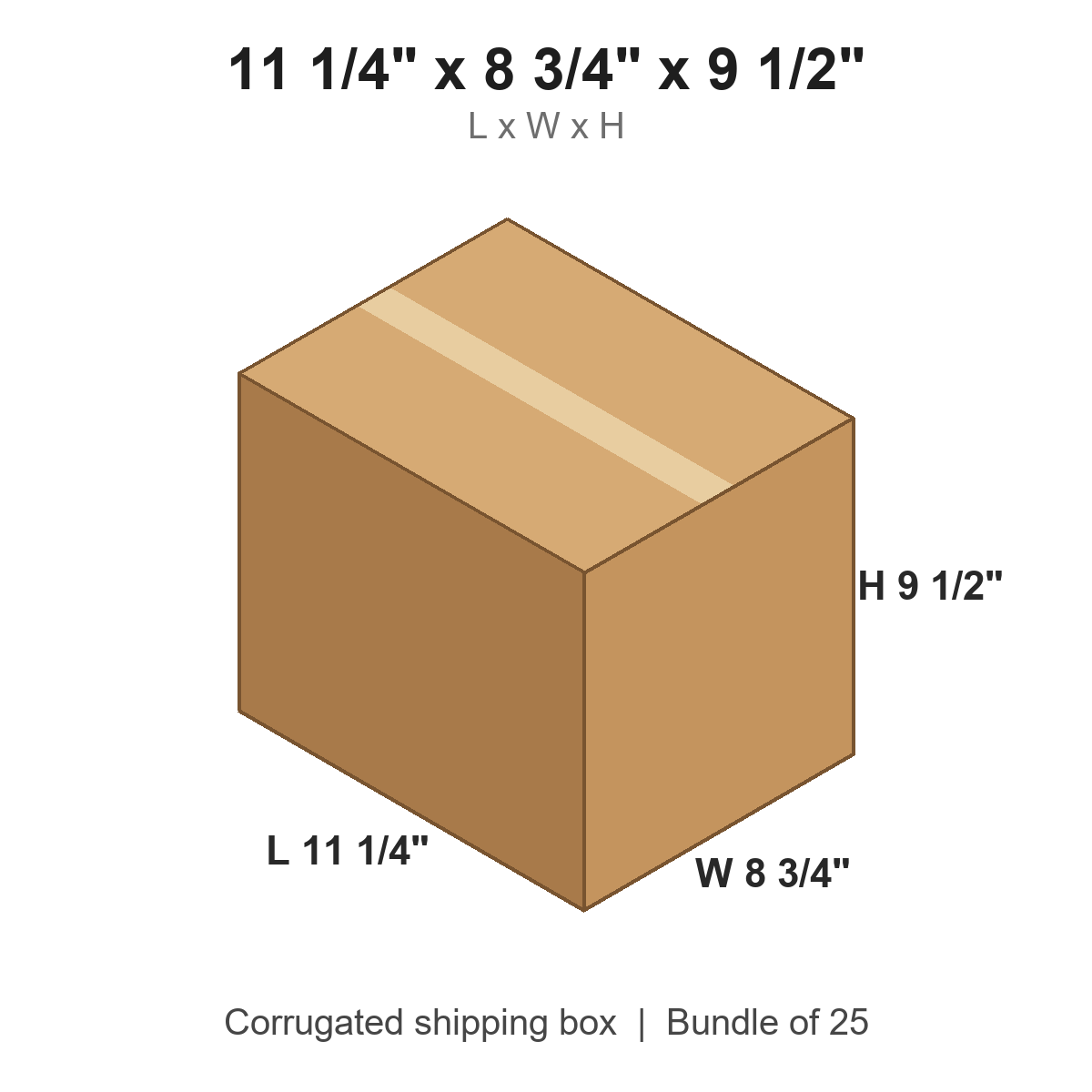11 1/4 x 8 3/4 x 9 1/2 in corrugated shipping box