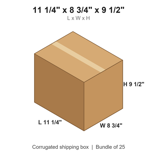 11 1/4 x 8 3/4 x 9 1/2 in corrugated shipping box