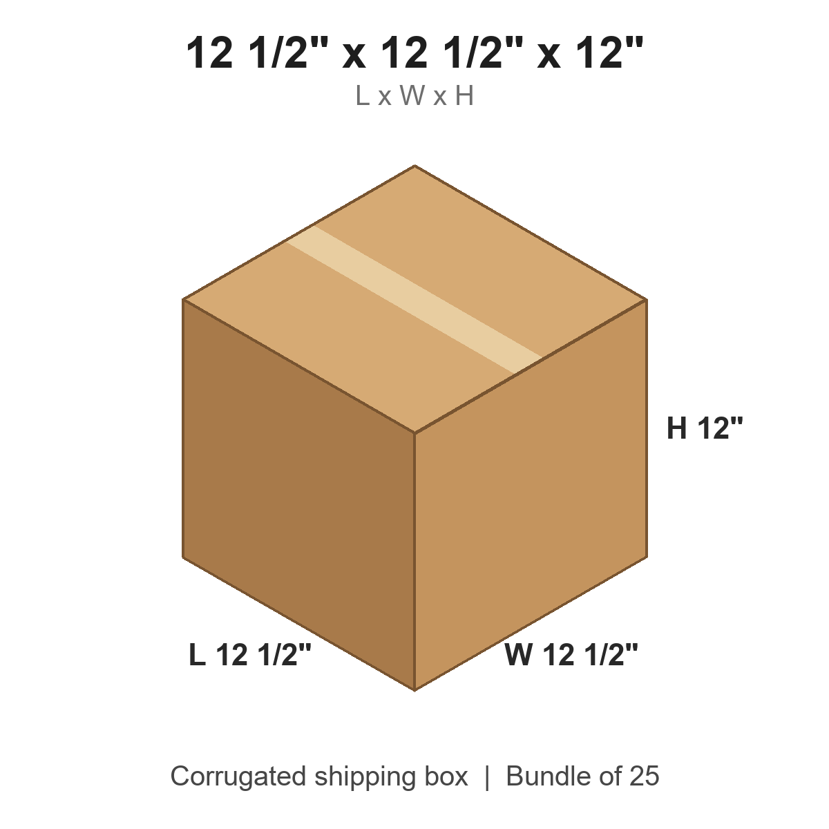 12 1/2 x 12 1/2 x 12 in corrugated shipping box
