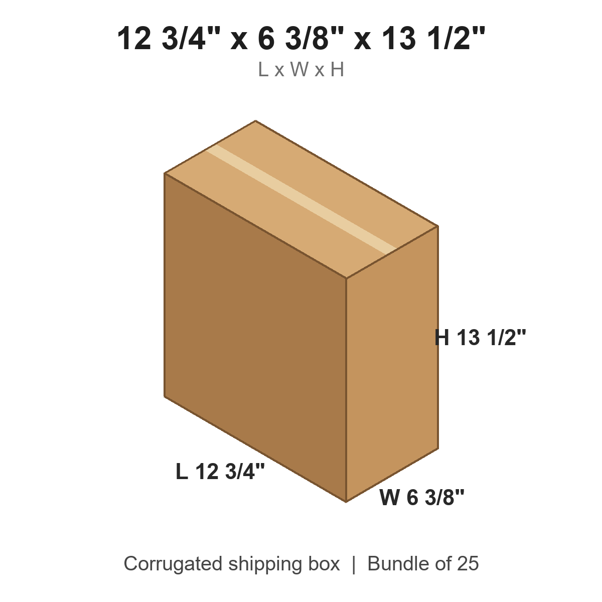 12 3/4 x 6 3/8 x 13 1/2 in corrugated shipping box