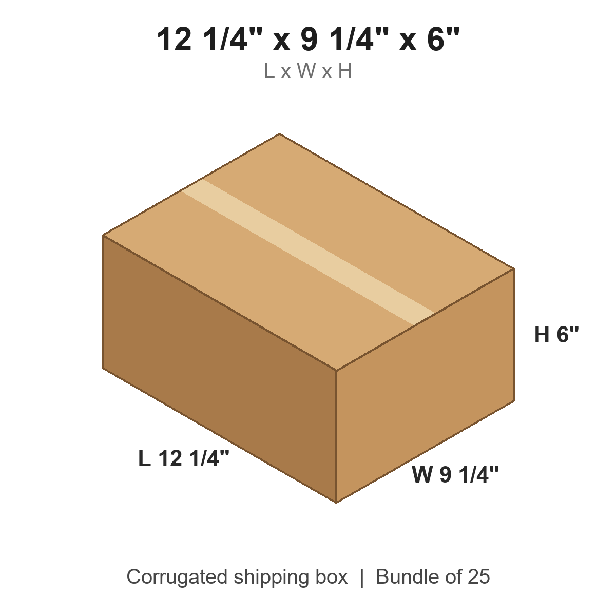 12 1/4 x 9 1/4 x 6 in corrugated shipping box