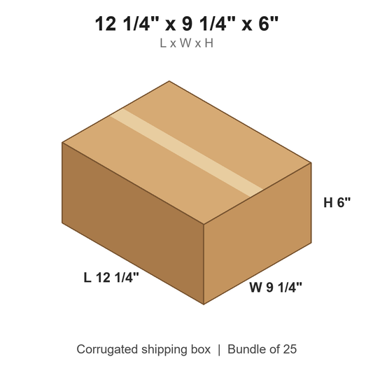 12 1/4 x 9 1/4 x 6 in corrugated shipping box