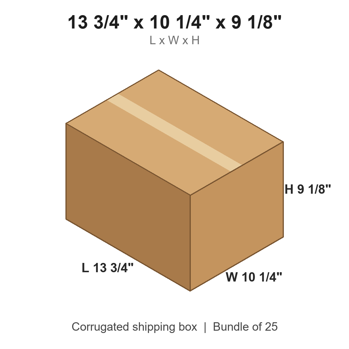 13 3/4 x 10 1/4 x 9 1/8 in corrugated shipping box