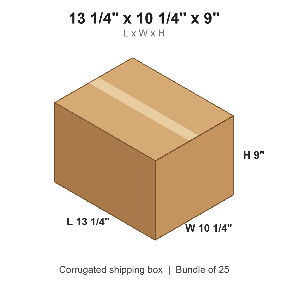 13 1/4 x 10 1/4 x 9 in corrugated shipping box
