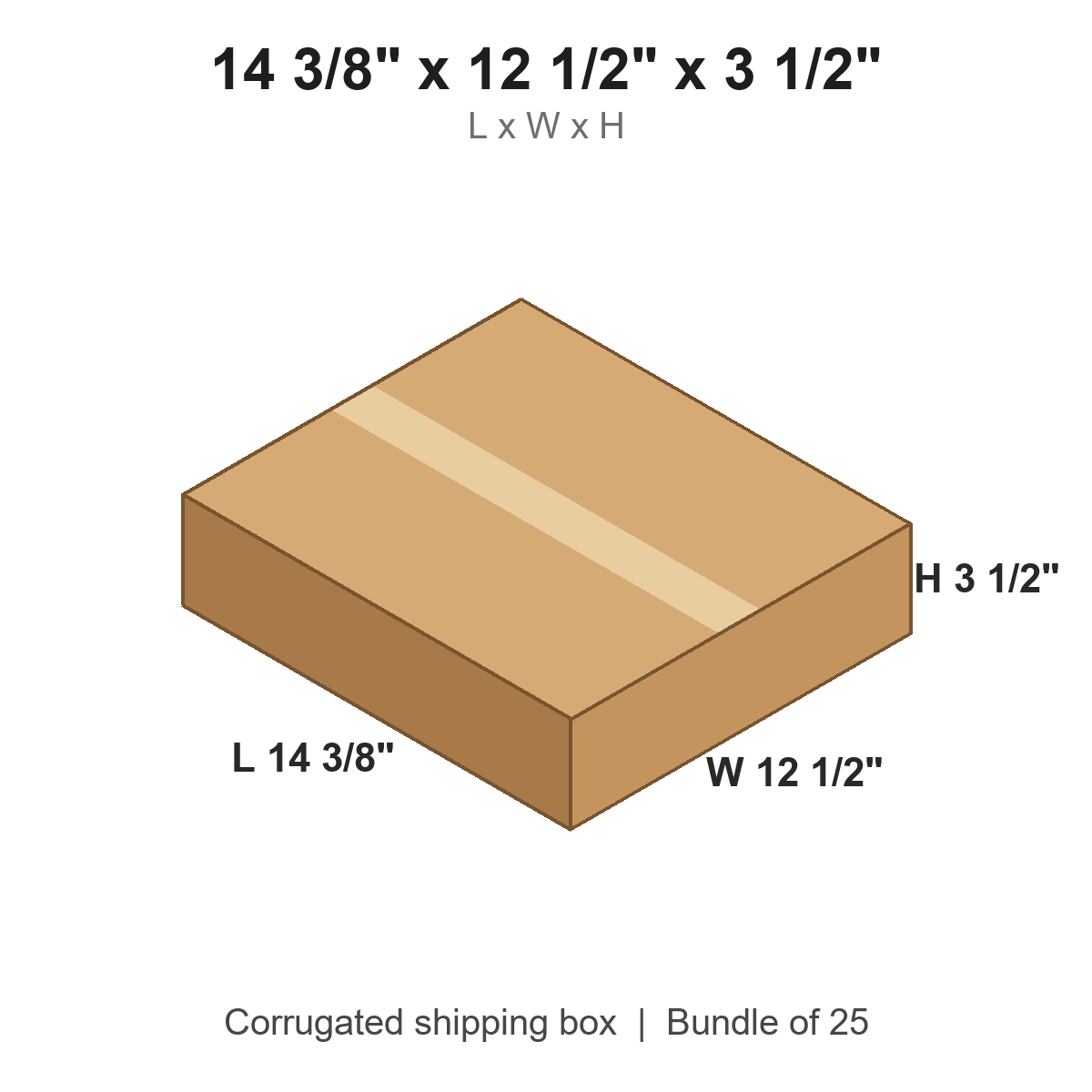 14 3/8 x 12 1/2 x 3 1/2 in corrugated shipping box
