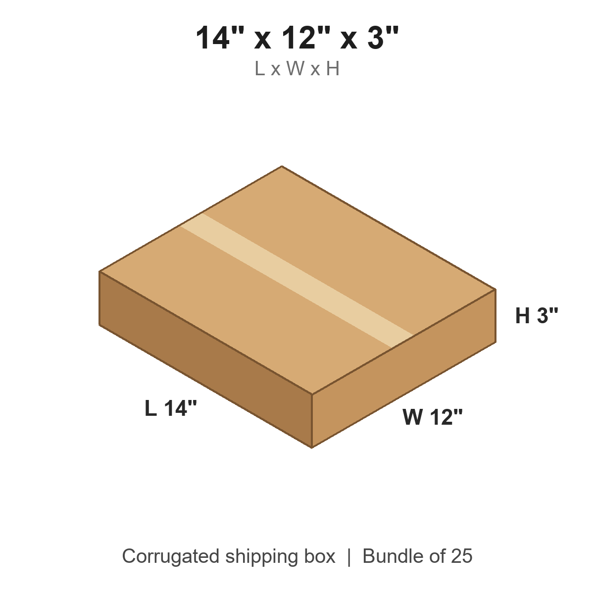 14 x 12 x 3 in corrugated shipping box