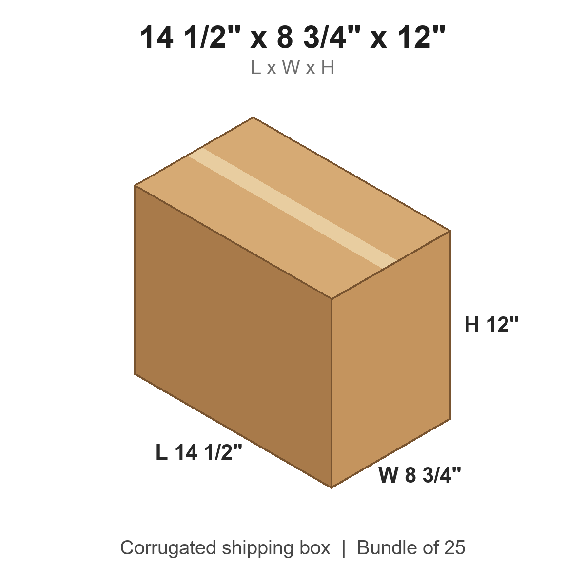 14 1/2 x 8 3/4 x 12 in corrugated shipping box