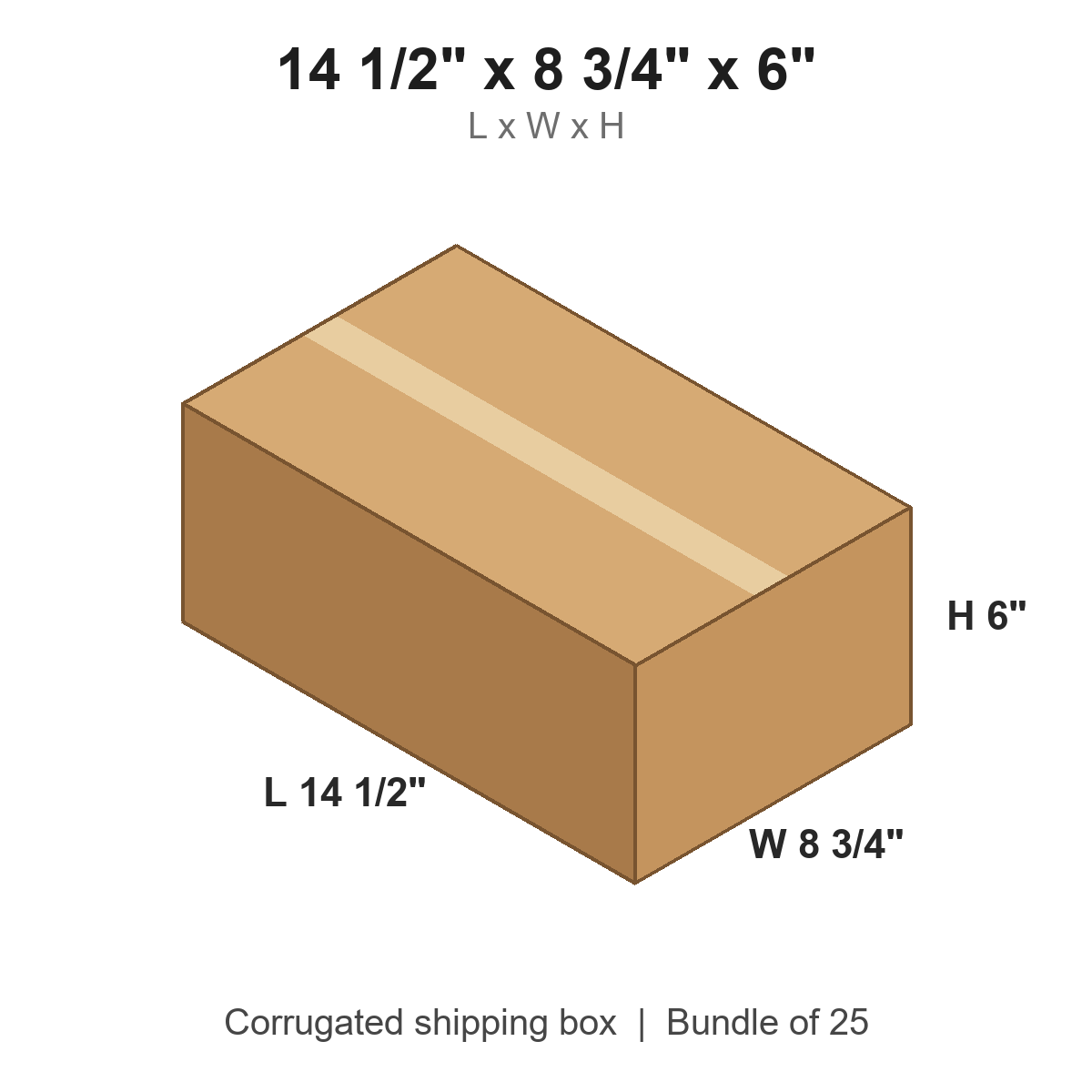 14 1/2 x 8 3/4 x 6 in corrugated shipping box