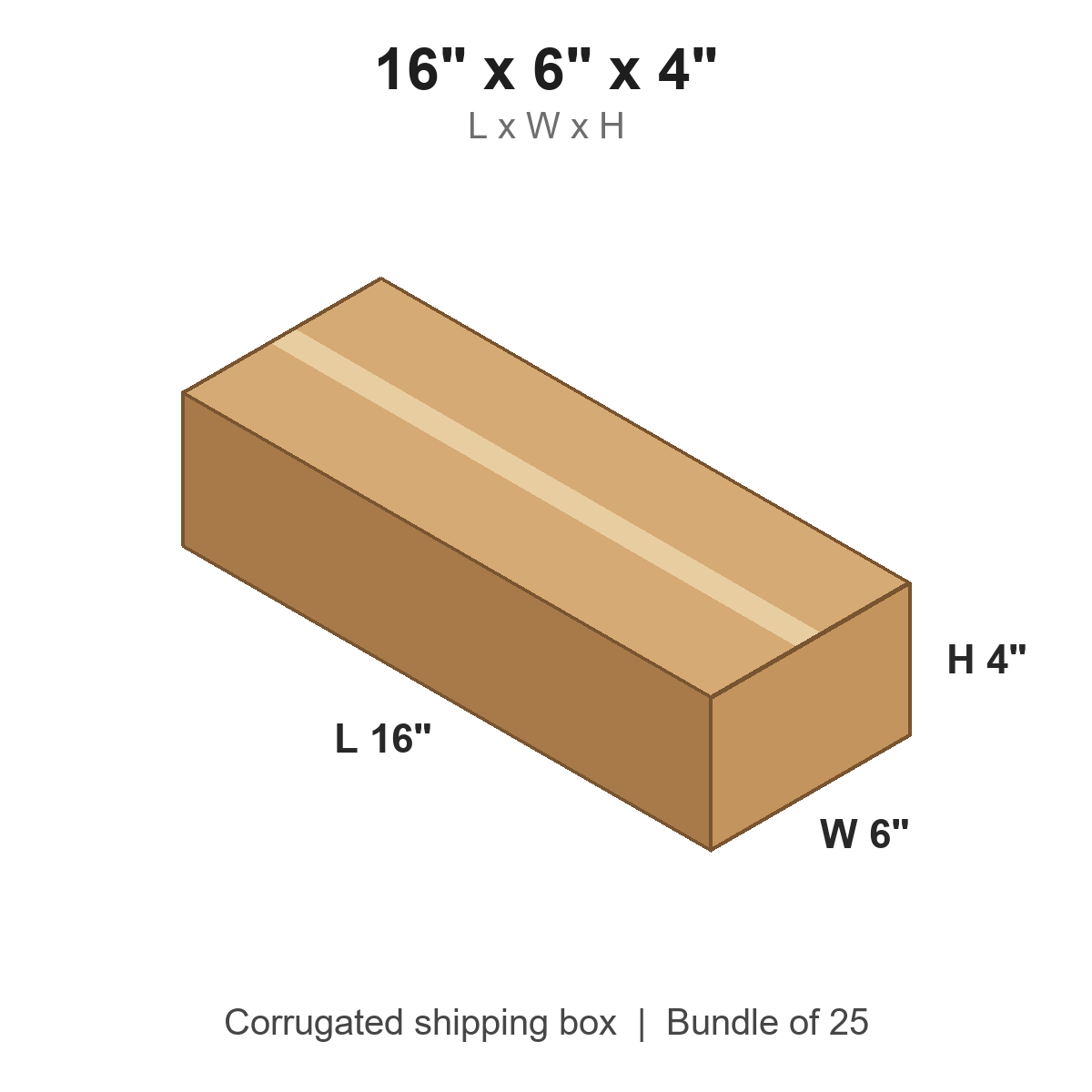 16 x 6 x 4 in corrugated shipping box