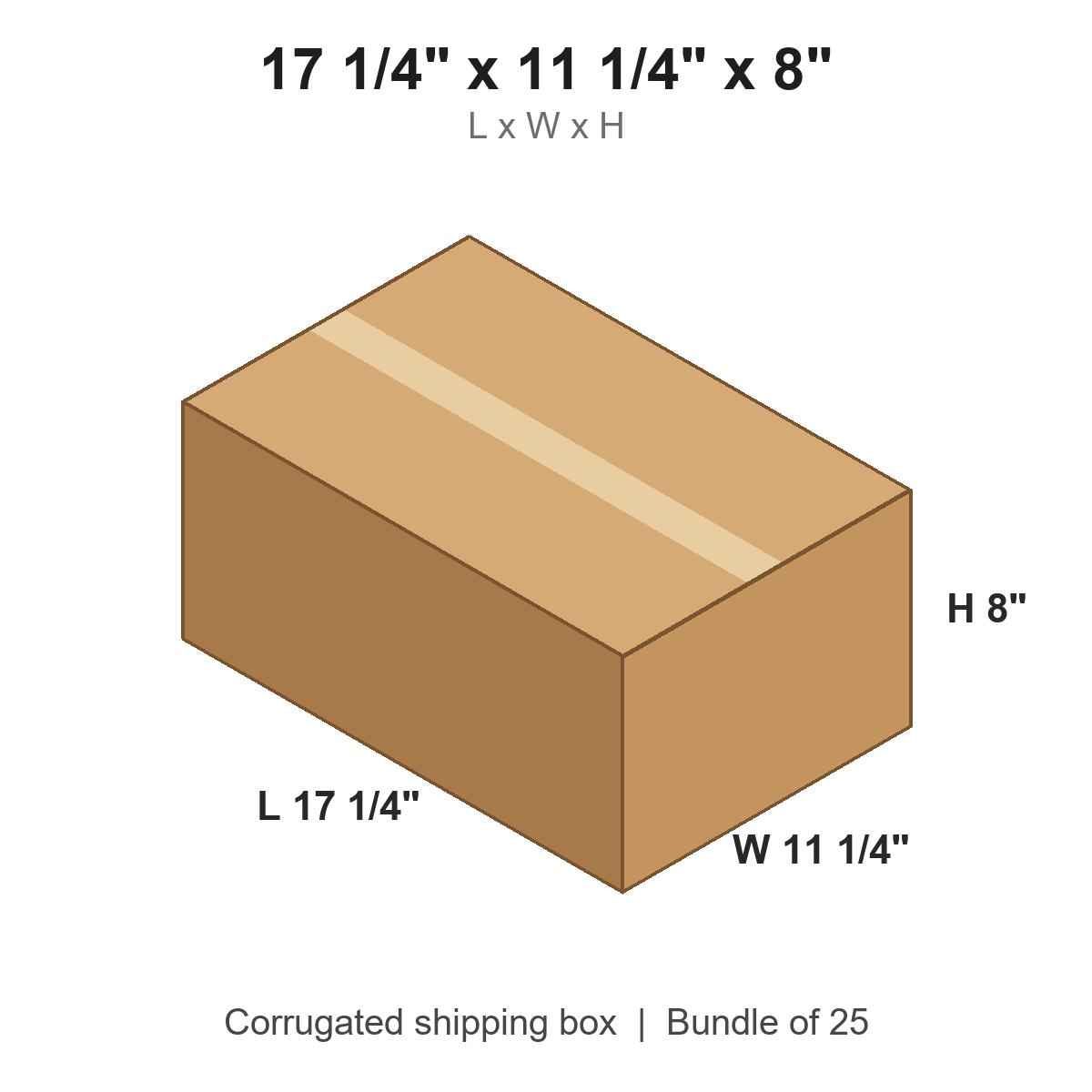 17 1/4 x 11 1/4 x 8 in corrugated shipping box