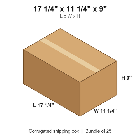 17 1/4 x 11 1/4 x 9 in corrugated shipping box