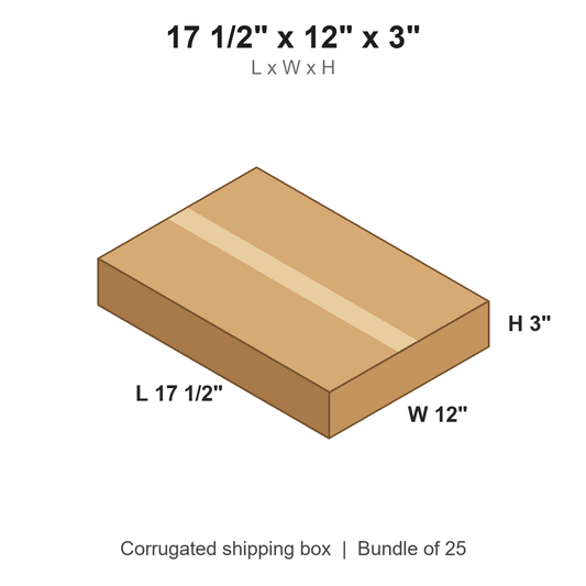 17 1/2 x 12 x 3 in corrugated shipping box