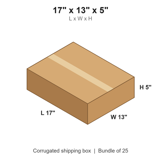 17 x 13 x 5 in corrugated shipping box