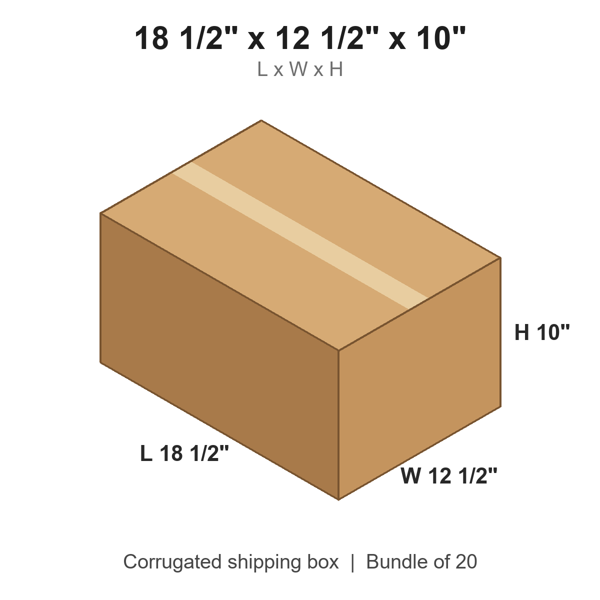 18 1/2 x 12 1/2 x 10 in corrugated shipping box