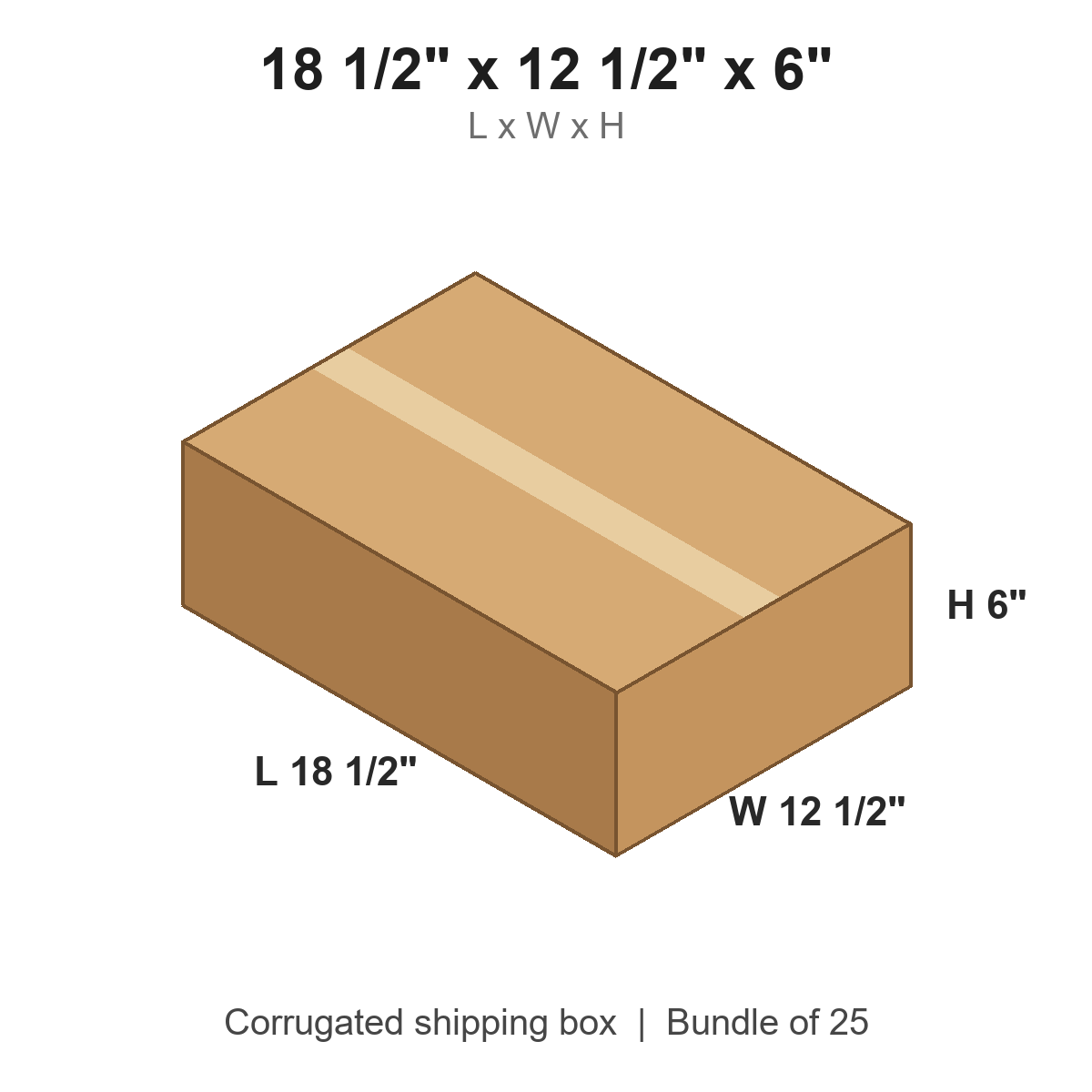 18 1/2 x 12 1/2 x 6 in corrugated shipping box