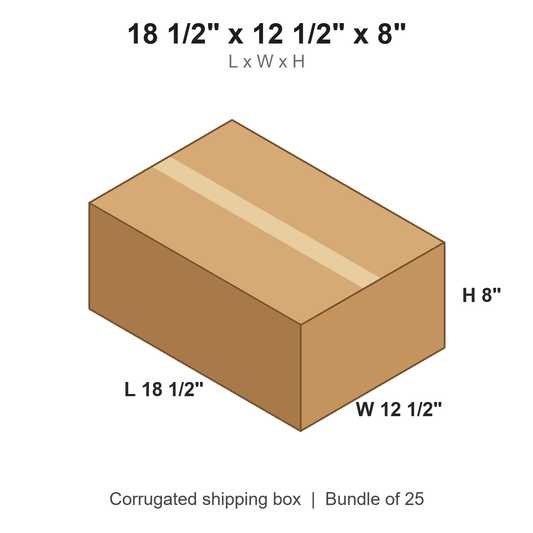 18 1/2 x 12 1/2 x 8 in corrugated shipping box