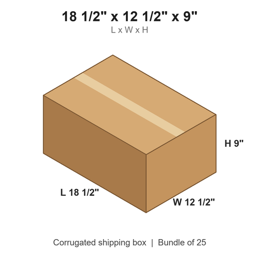 18 1/2 x 12 1/2 x 9 in corrugated shipping box