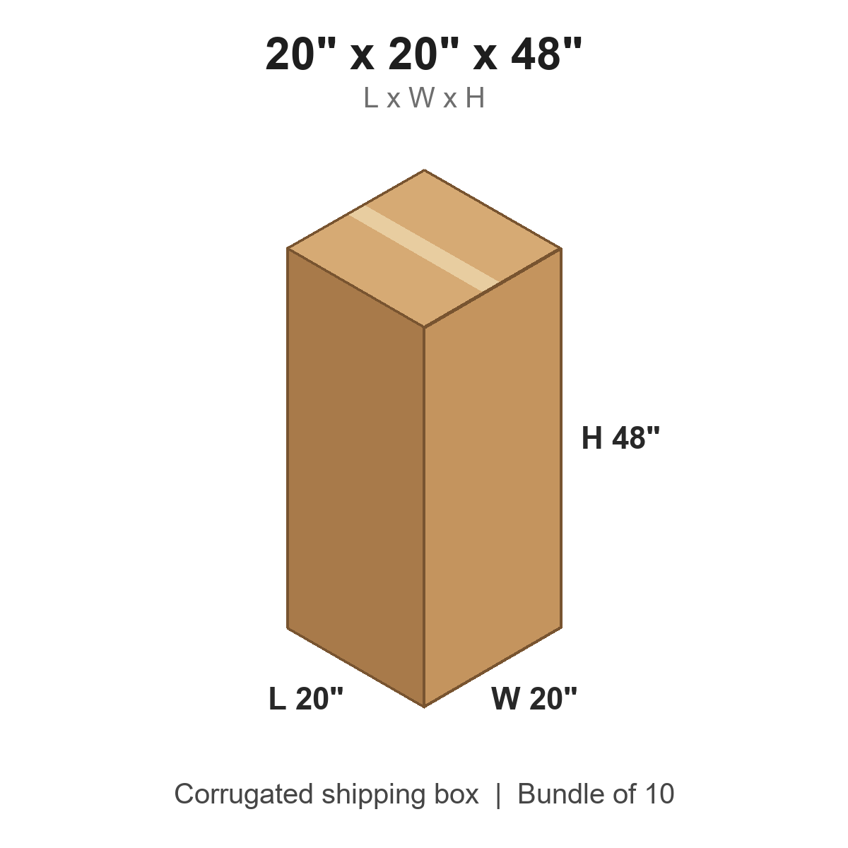 20 x 20 x 48 in corrugated shipping box