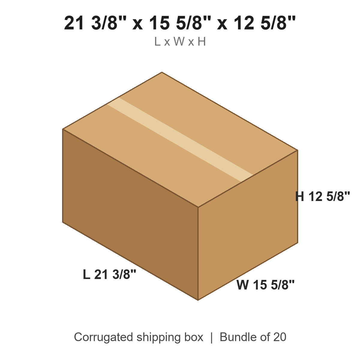 21 3/8 x 15 5/8 x 12 5/8 in corrugated shipping box