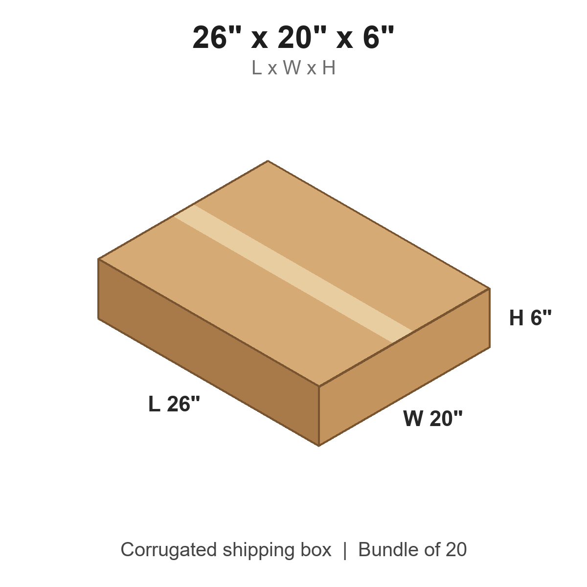 26 x 20 x 6 in corrugated shipping box