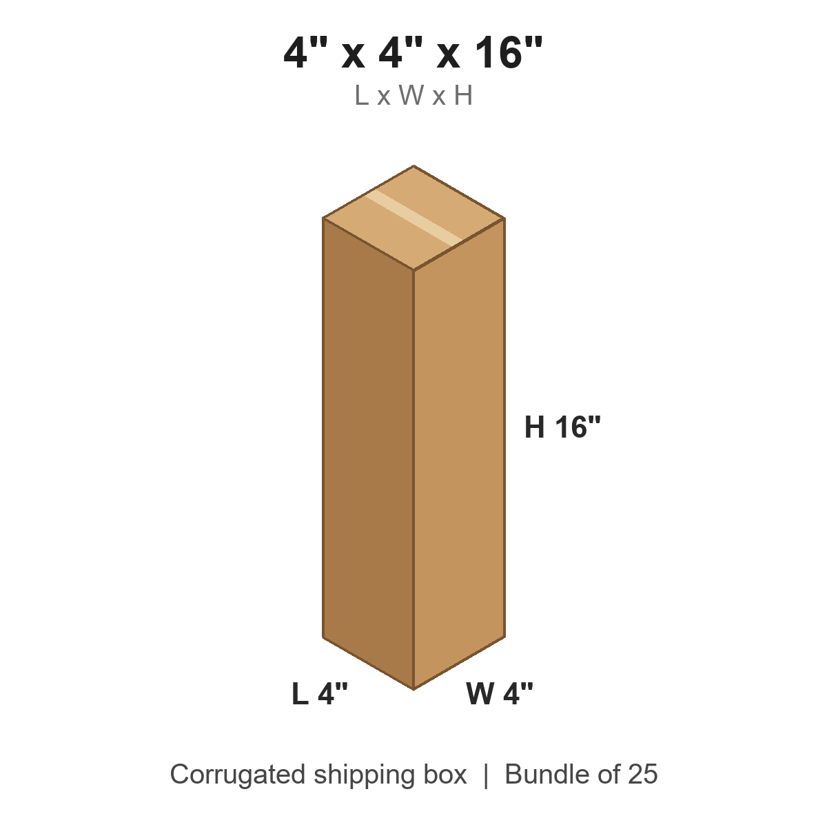 4 x 4 x 16 in corrugated shipping box