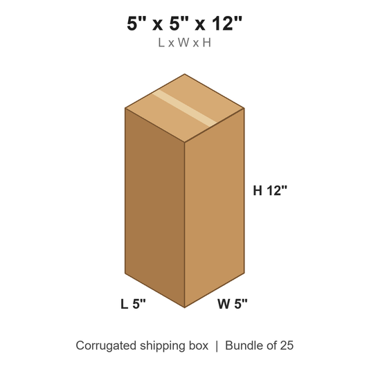 5 x 5 x 12 in corrugated shipping box