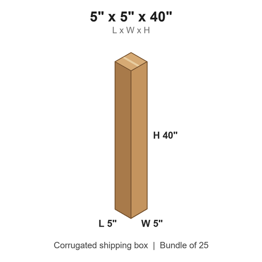 5 x 5 x 40 in corrugated shipping box