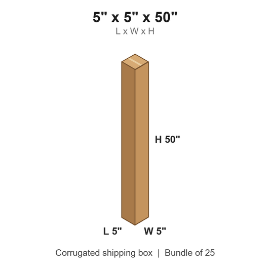 5 x 5 x 50 in corrugated shipping box