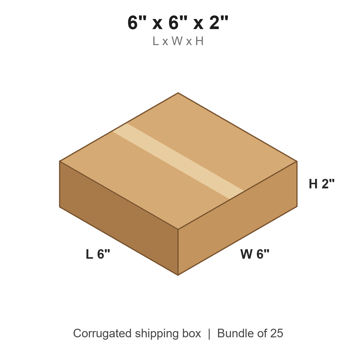 6 x 6 x 2 in corrugated shipping box