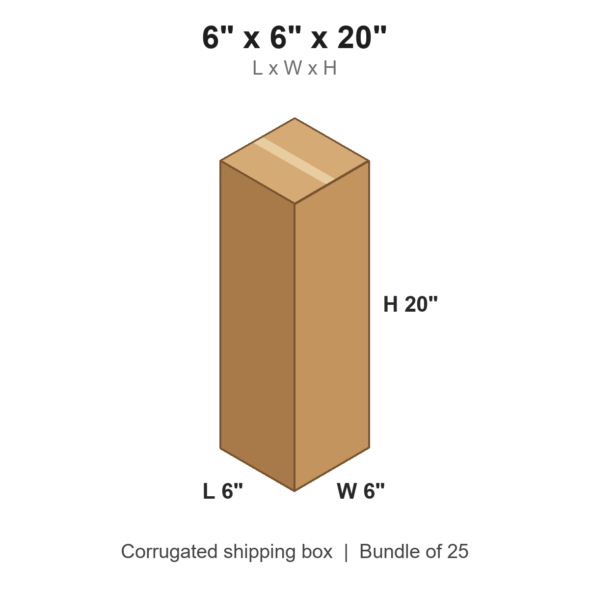 6 x 6 x 20 in corrugated shipping box