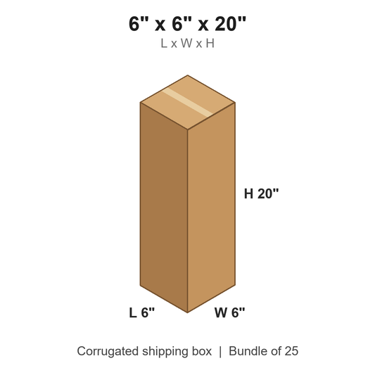 6 x 6 x 20 in corrugated shipping box